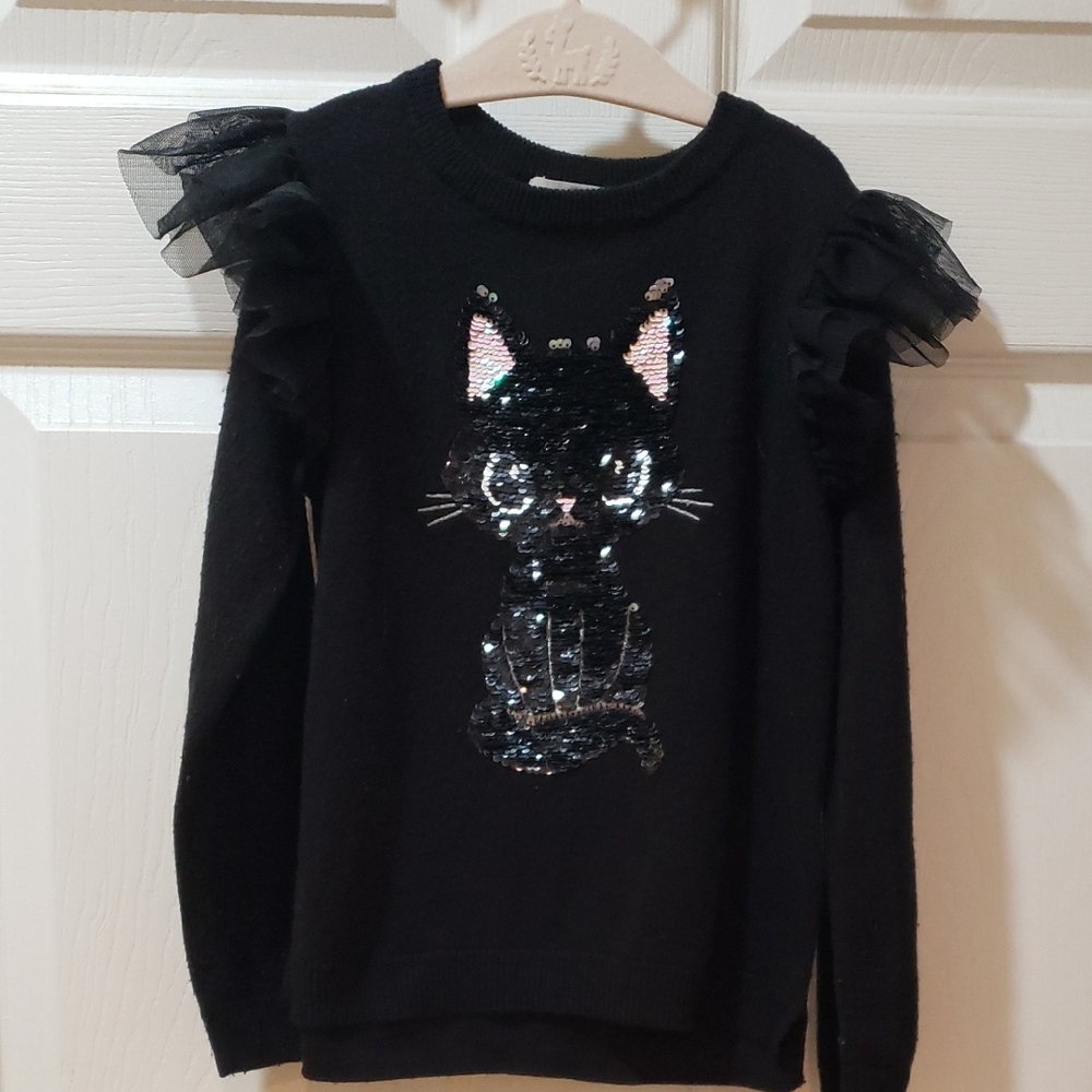 H&M Black Sequin Cat Kids Sweater Size 5T
